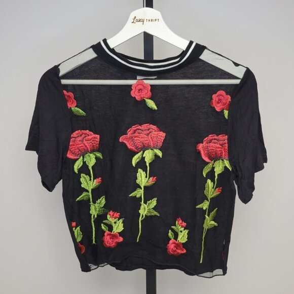 Luxe Sheer Front Roses Tee - Picture 1 of 4